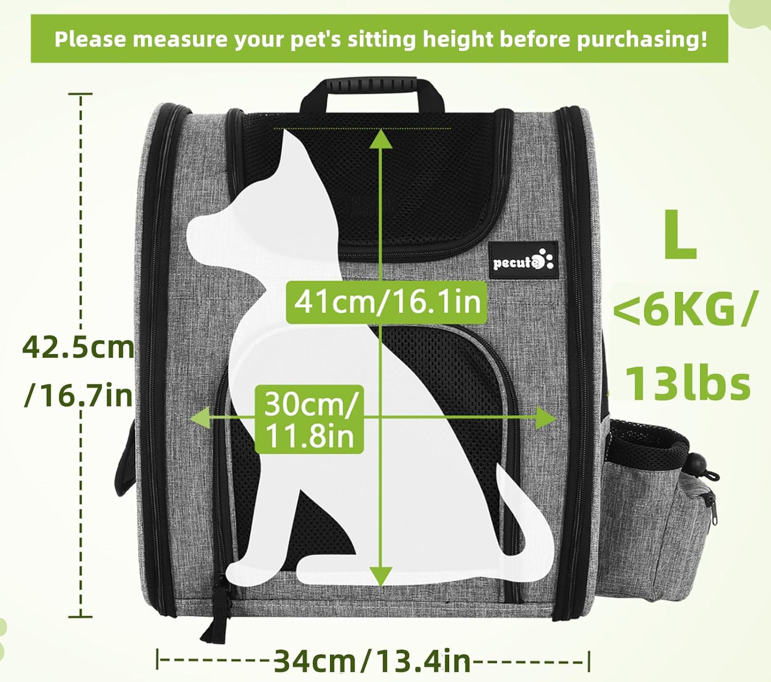 Cat Carrier Dog Backpack, Portable Breathable Rucksack with Front Opening-Mesh Window-Pockets, Airy Space Great for Carrying Puppy Dogs Cats up to 8KG