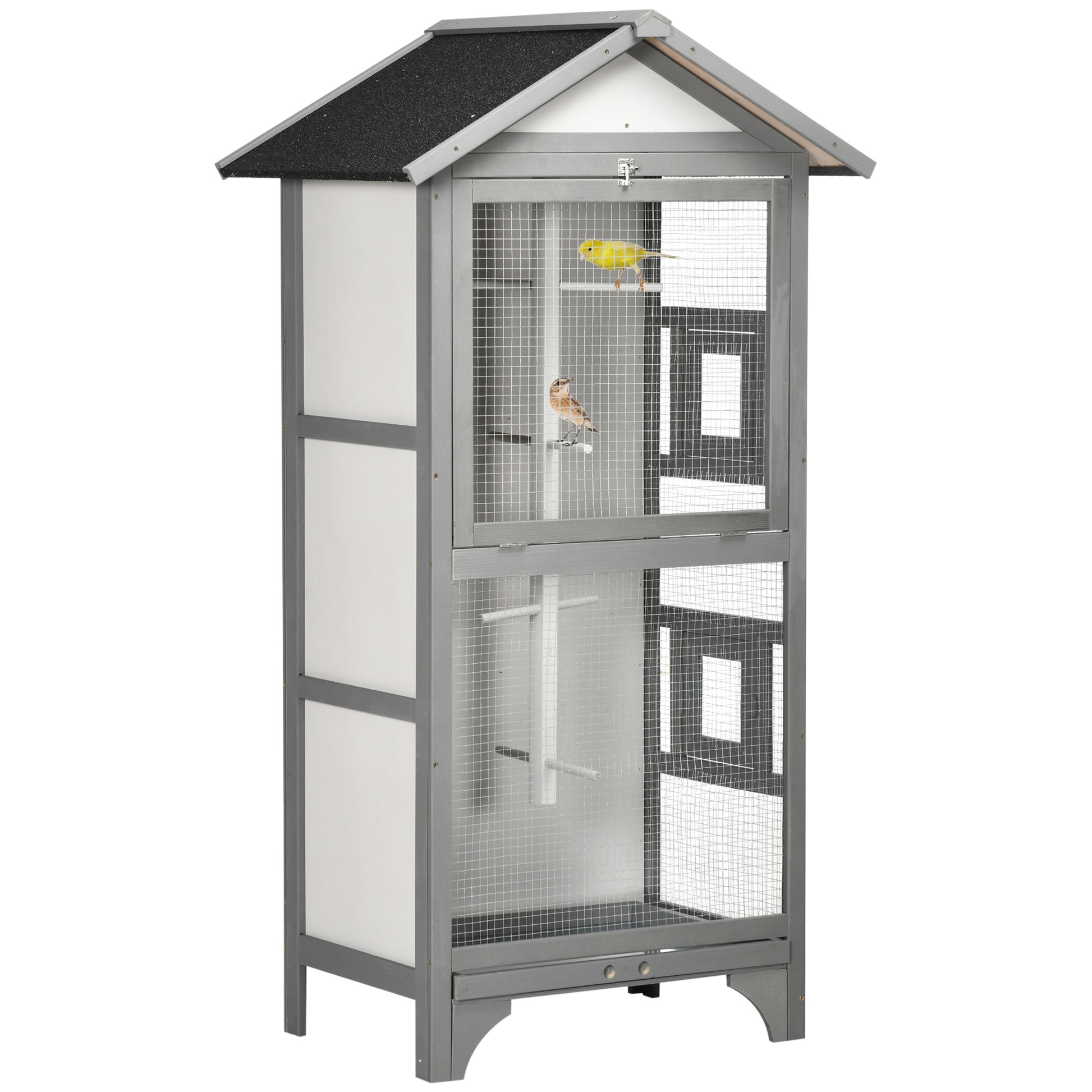 Wooden Bird Cage Aviary for Finch, Canary W/ Removable Tray, Asphalt Roof