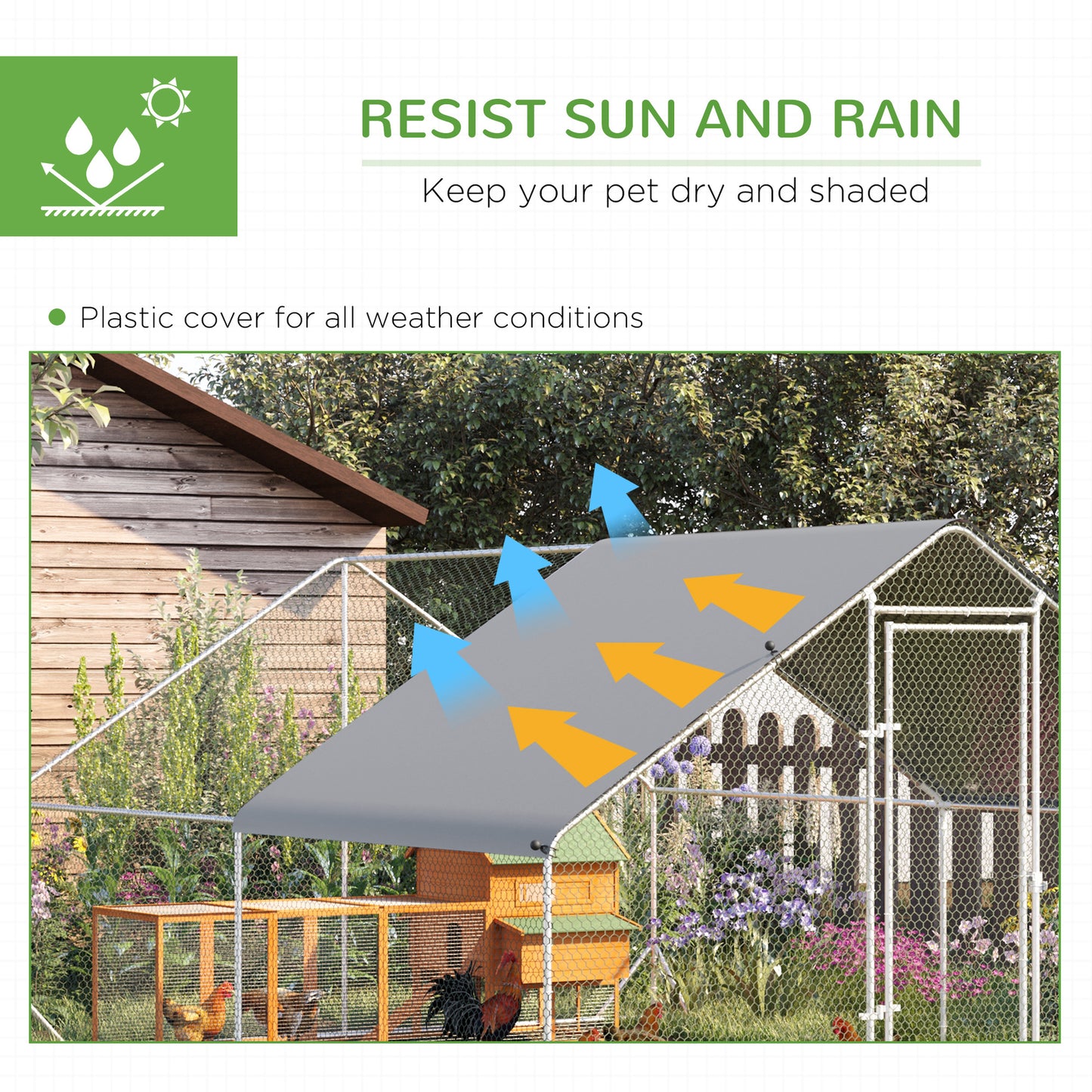 Pawhut Walk in Chicken Run with Chicken Activity Shelf and Cover, 3 X 4 X 2M