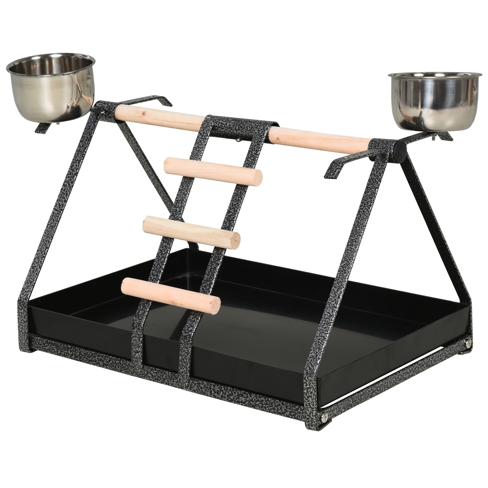 Bird Playstand with Wooden Perch Ladder Feeding Cups for Macaw Parrot Conure
