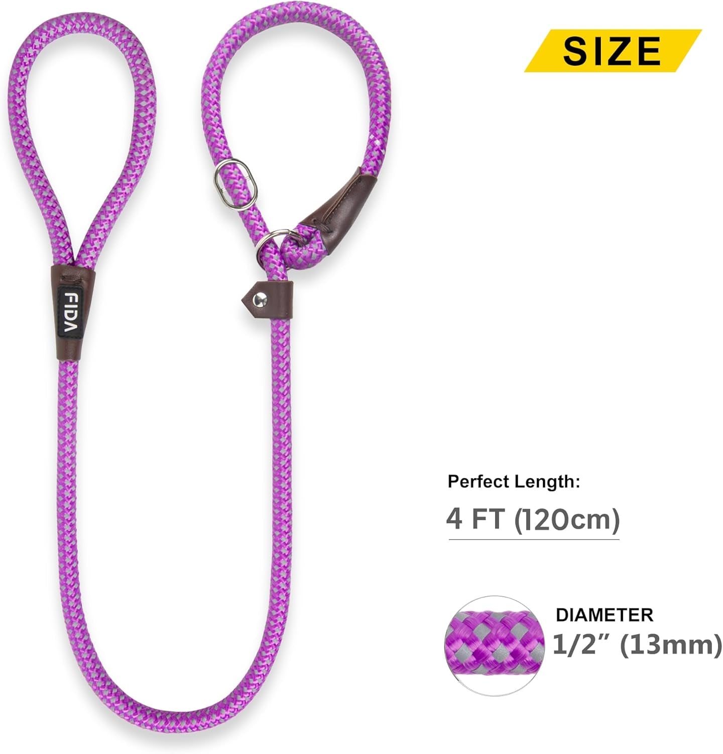 Slip Leads for Dogs - 4 FT X 1/2" Heavy Duty Comfortable Strong Rope Leash for Large, Medium Dogs - No Pull Pet Training Leash with Highly Reflective, Purple