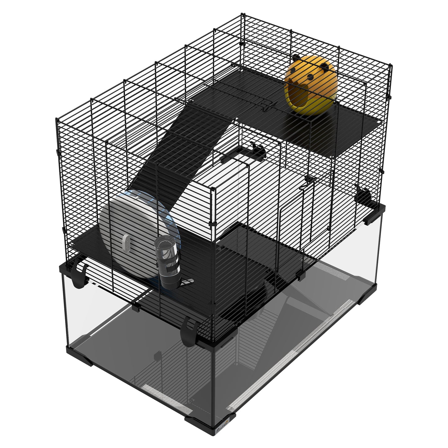 3 Tiers Hamster Cage, Gerbil Cage W/ Ramps, Exercise Wheel
