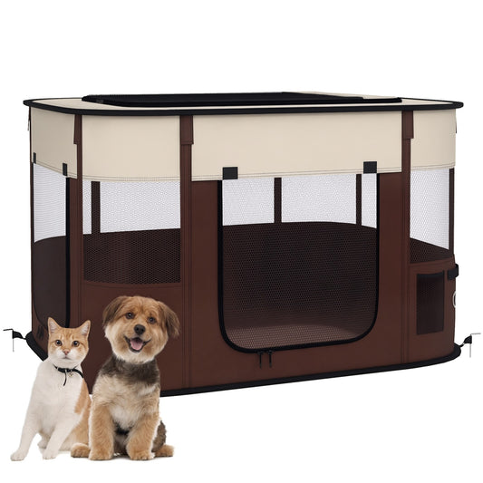 Pawhut Portable Dog Pen for Puppies, Rabbits, Kittens, Guinea Pigs - Brown