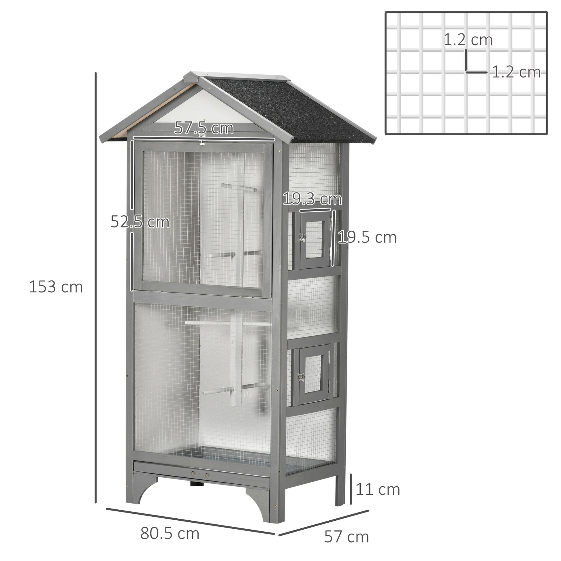 Wooden Bird Cage Aviary for Finch, Canary W/ Removable Tray, Asphalt Roof