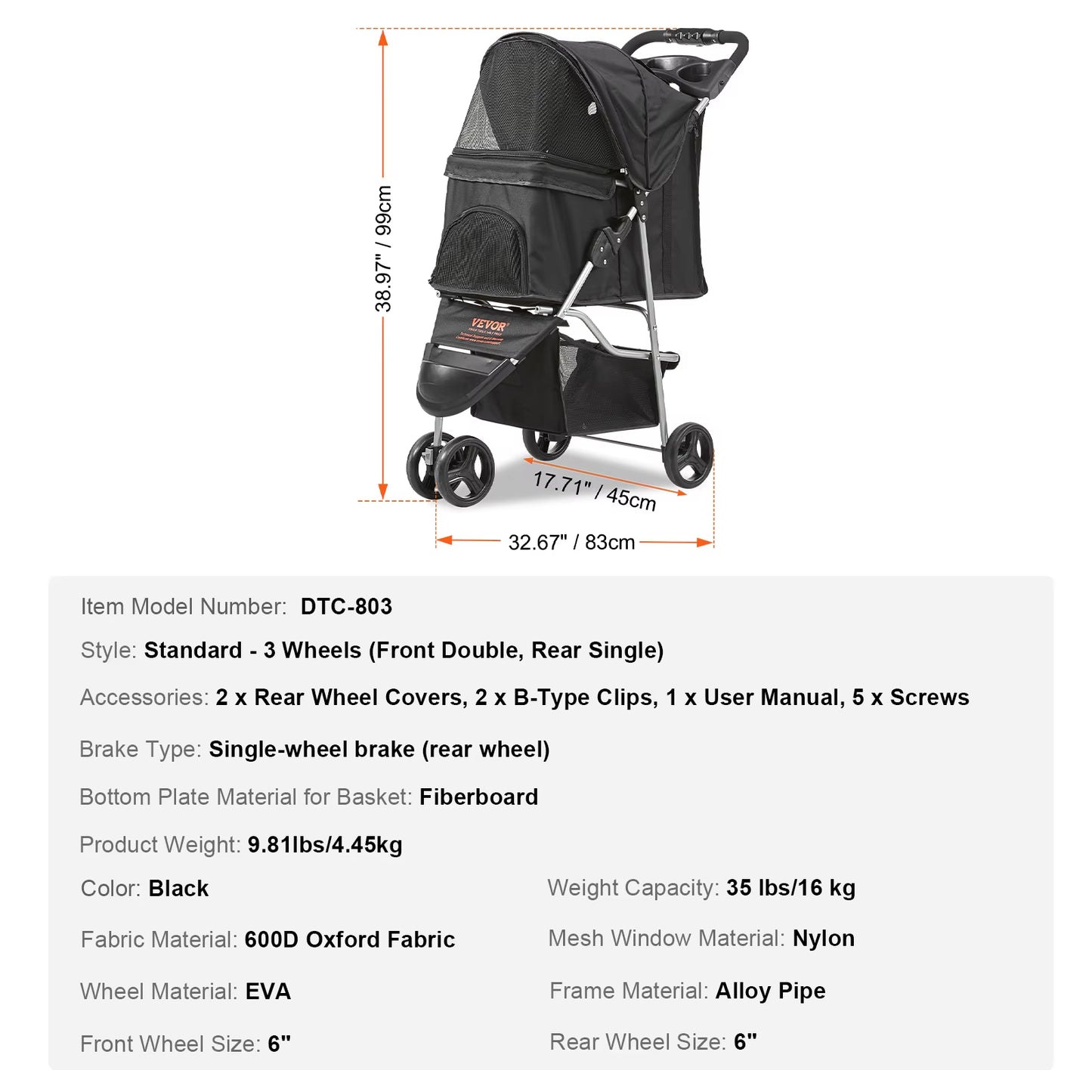 Pet Stroller Carrier Dog Cat Strollers Lightweight Travel Rotate with Brakes Pet Pad Cup Holder for Puppy Accessories