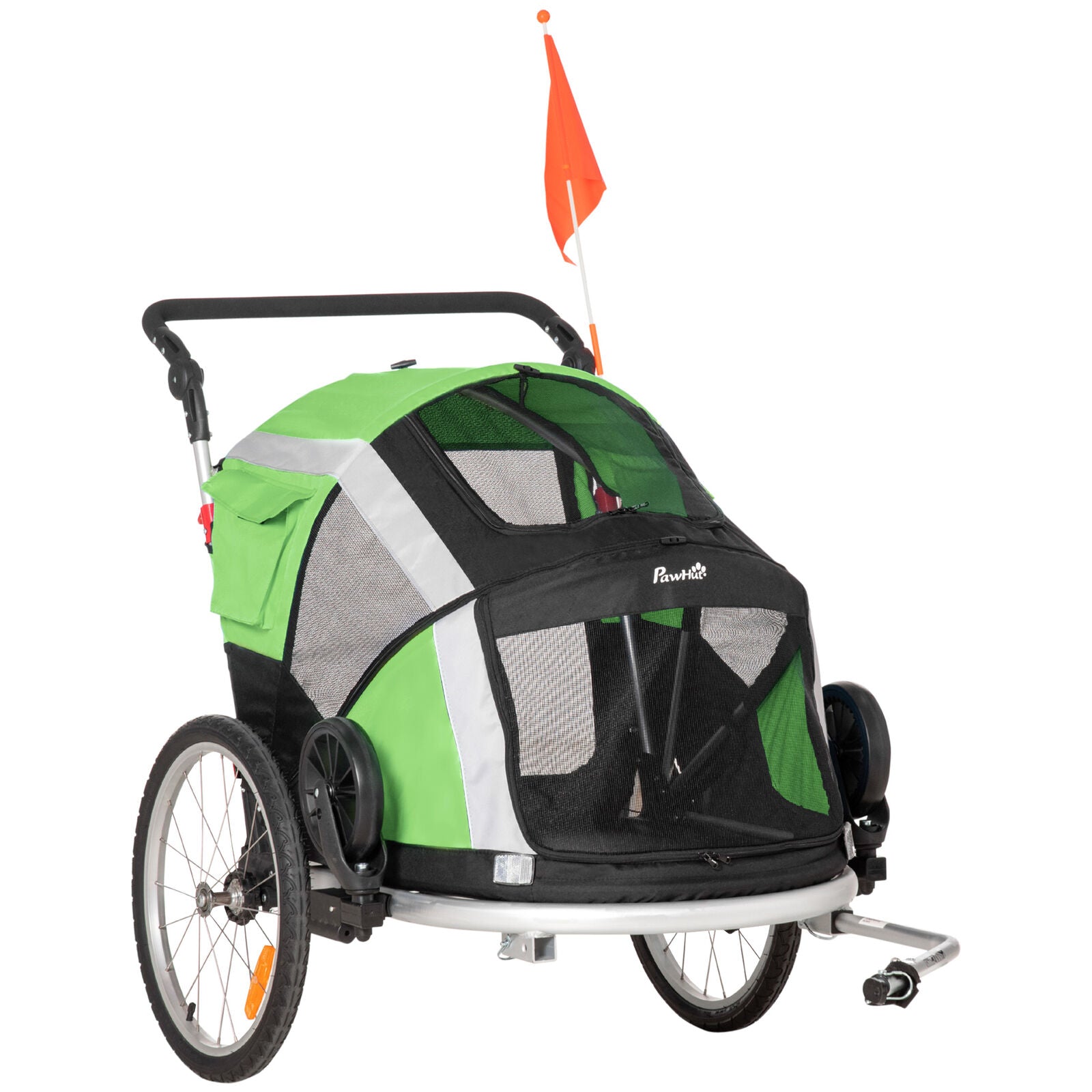 Pawhut 2-In-1 Dog Bicycle Trailer W/ Safety Leash, Reflectors - Green