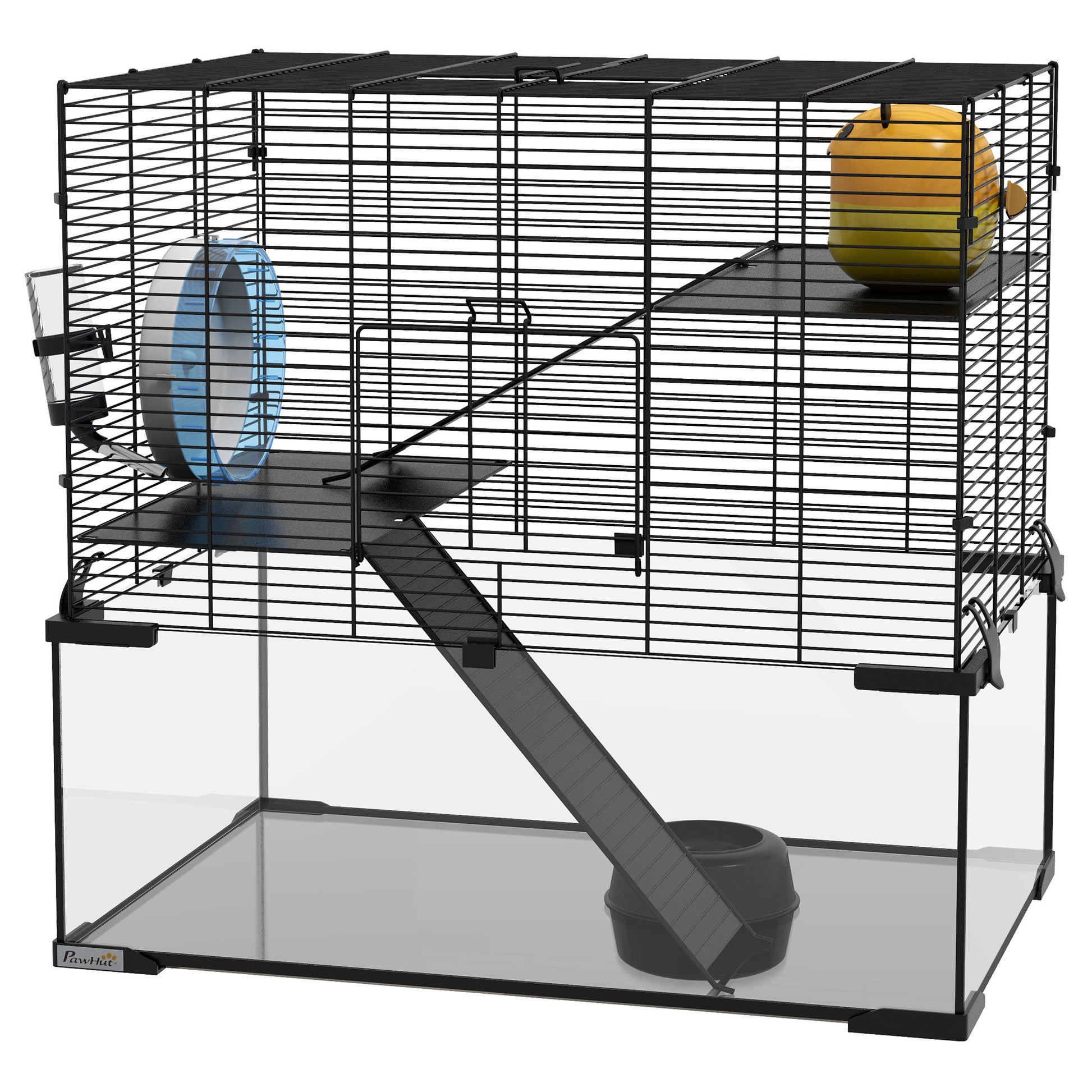 3 Tiers Hamster Cage, Gerbil Cage W/ Ramps, Exercise Wheel