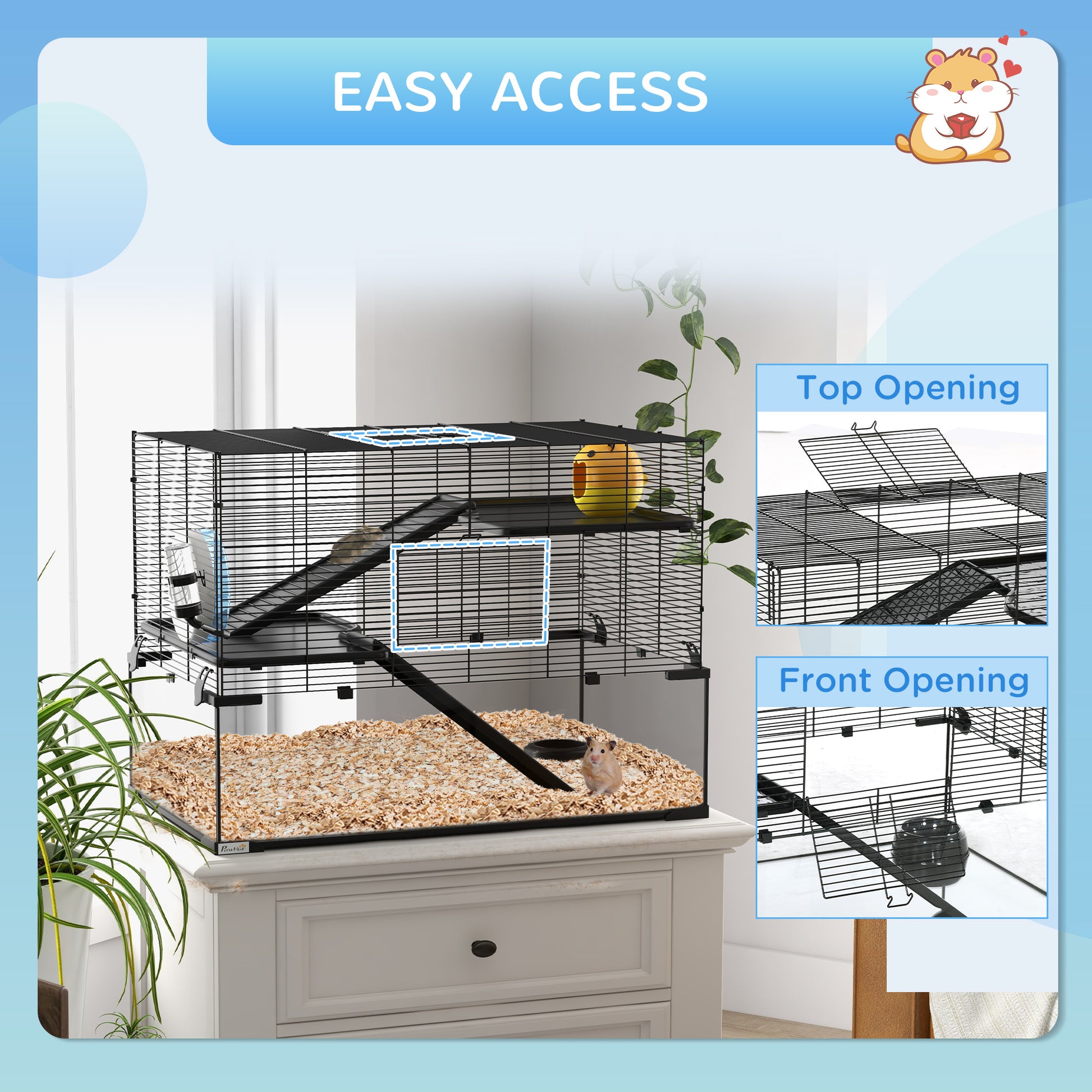 3 Tiers Hamster Cage, Gerbil Cage W/ Ramps, Exercise Wheel