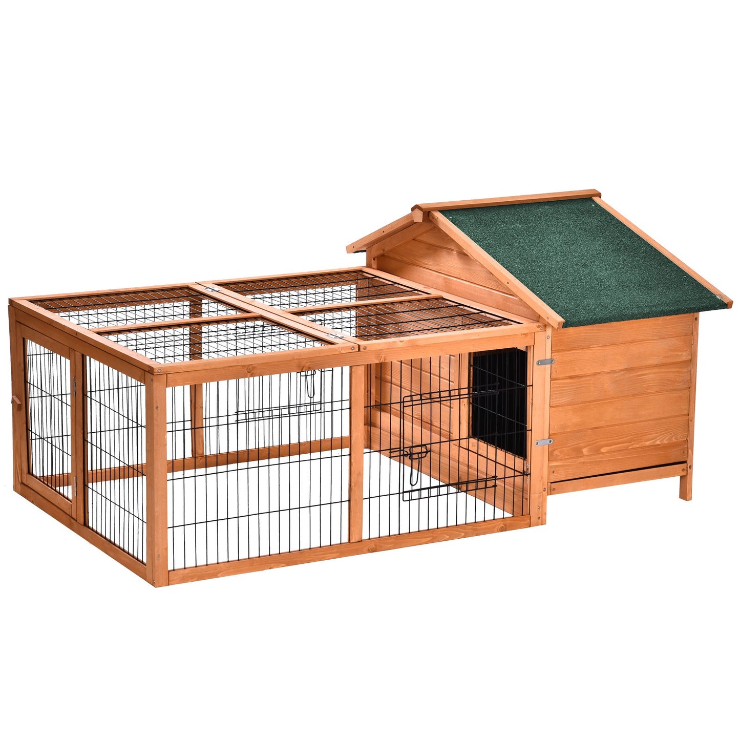 Pawhut Rabbit Hutch, Guinea Pig Hutch Outdoor Detachable Cage W/ Tray & Roof