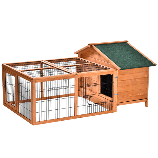 Pawhut Rabbit Hutch, Guinea Pig Hutch Outdoor Detachable Cage W/ Tray & Roof