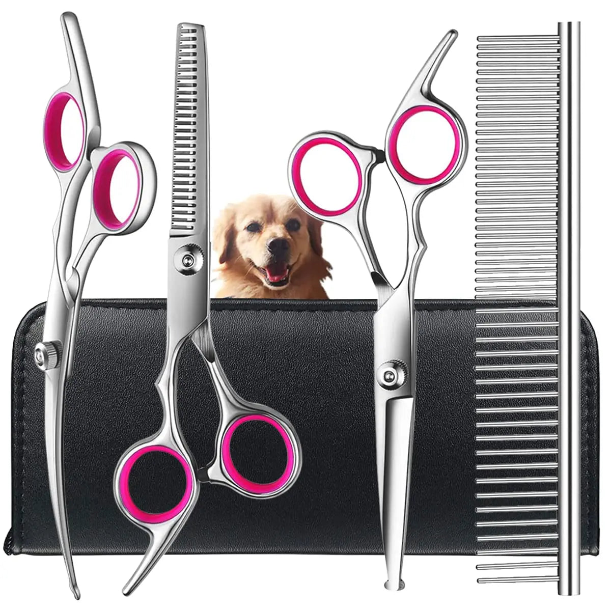 4Pcs Dog Grooming Scissors with Safety round Tip-Stainless Steel Set for Precise Trimming and Shaping Ideal for All Breeds