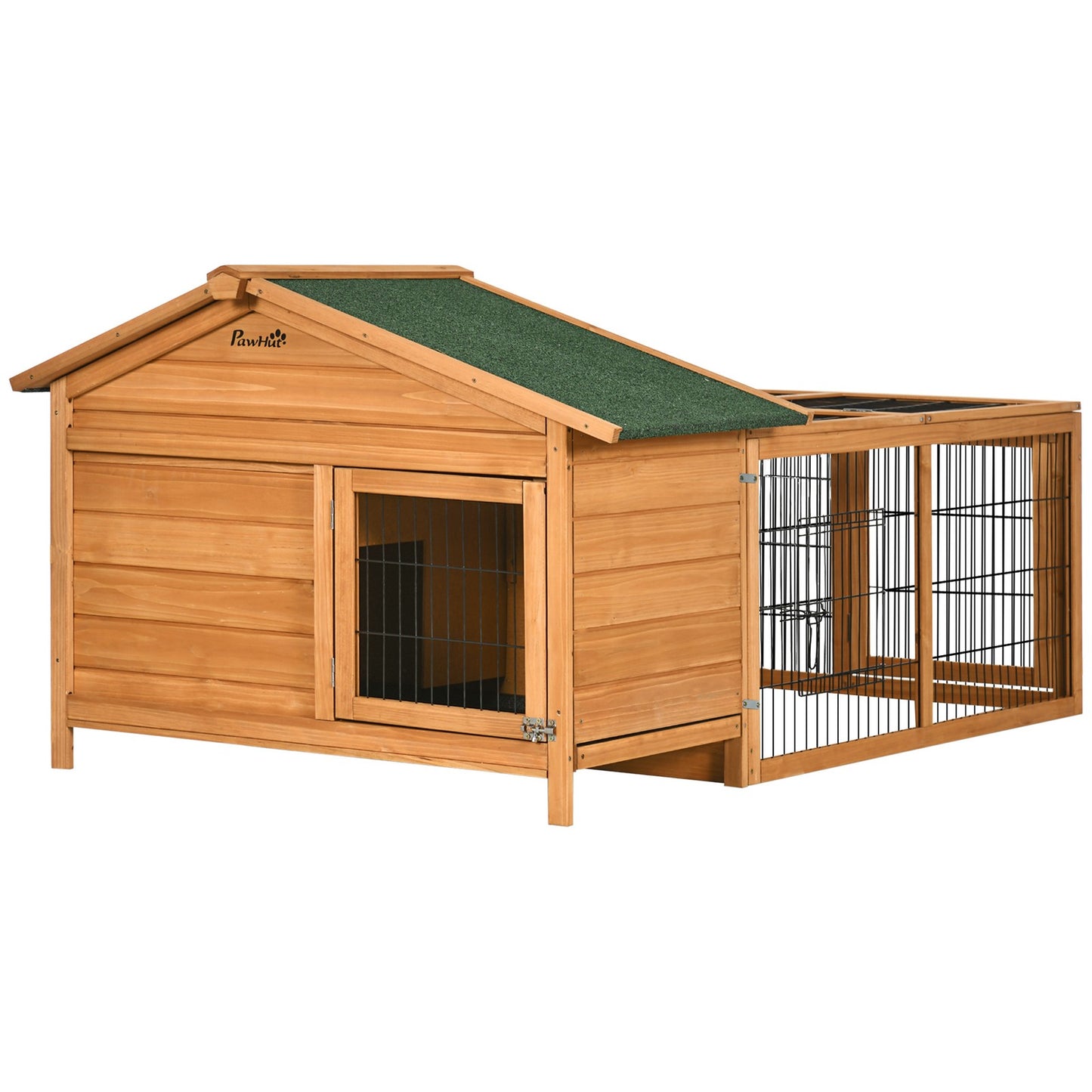 Pawhut Rabbit Hutch, Guinea Pig Hutch Outdoor Detachable Cage W/ Tray & Roof