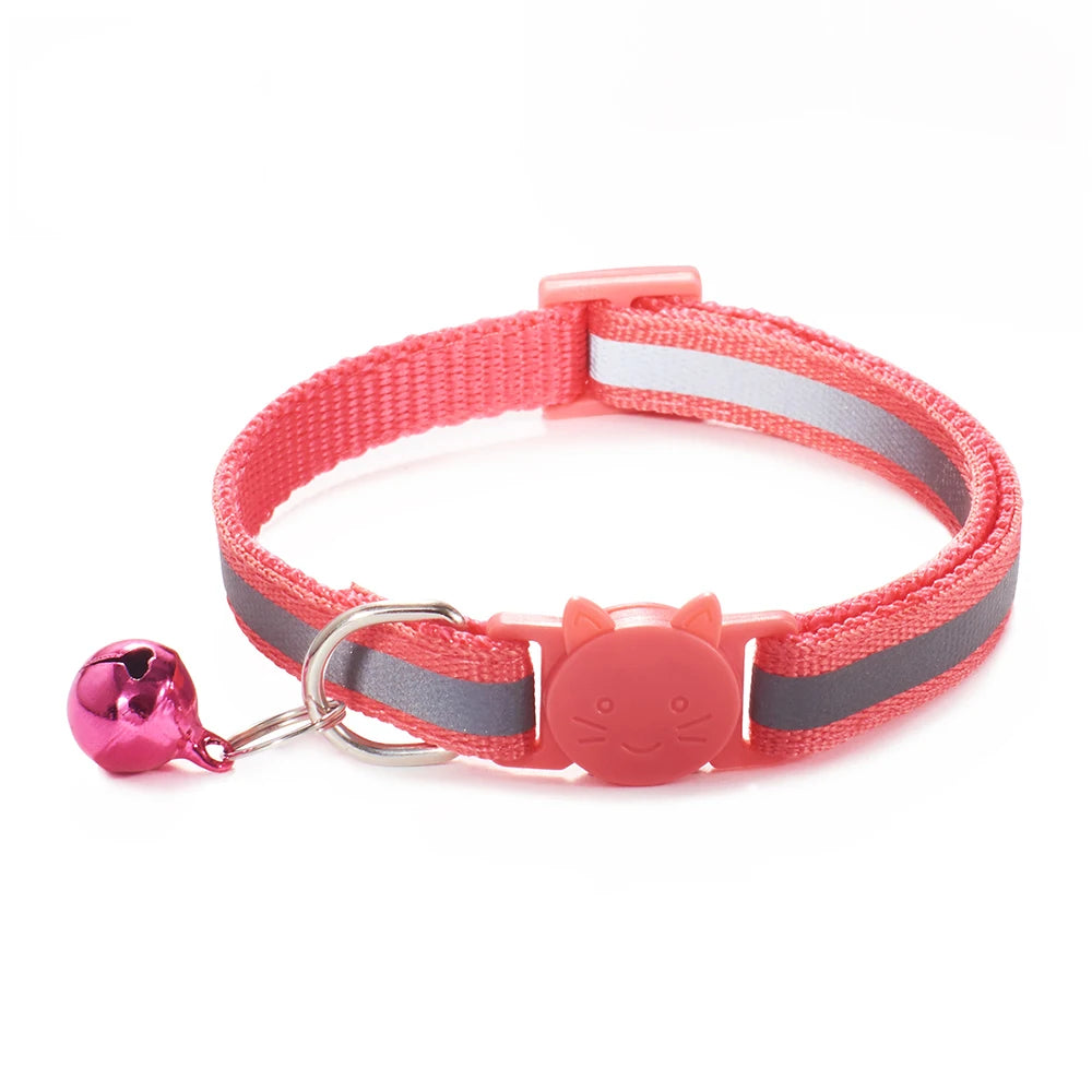 10Pcs Wholesale with Bell Collars Delicate Safety Reflective Nylon Dog Collars Neck Strap Fashion Adjustable Pet Cat Dog Collar