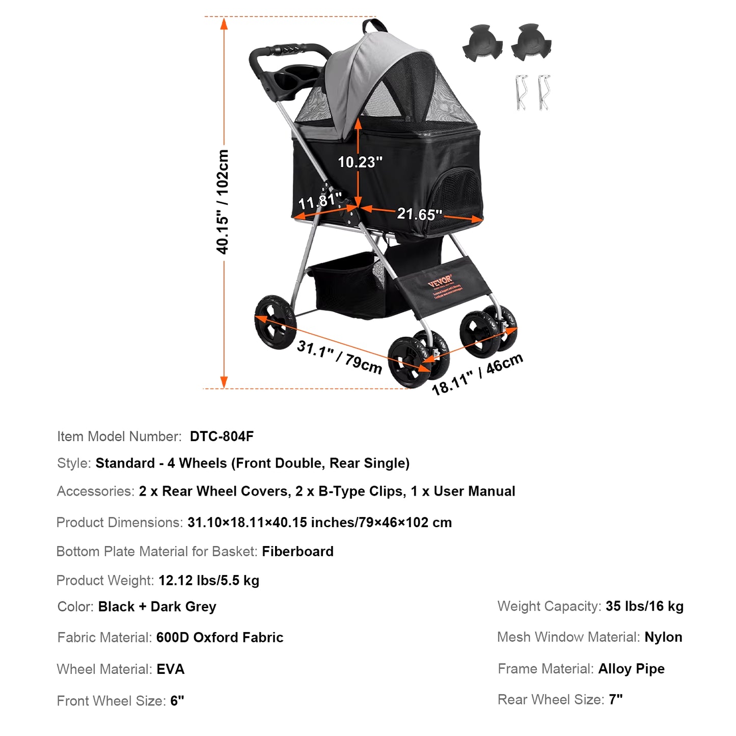 Pet Stroller Carrier Dog Cat Strollers Lightweight Travel Rotate with Brakes Pet Pad Cup Holder for Puppy Accessories