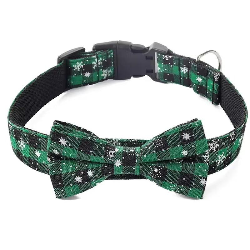 Dog Collar with Bow Tie,Christmas Plaid Snowflake Dog Collar with Adjustable Buckle Suitable for Small Large Dogs Cats Pets