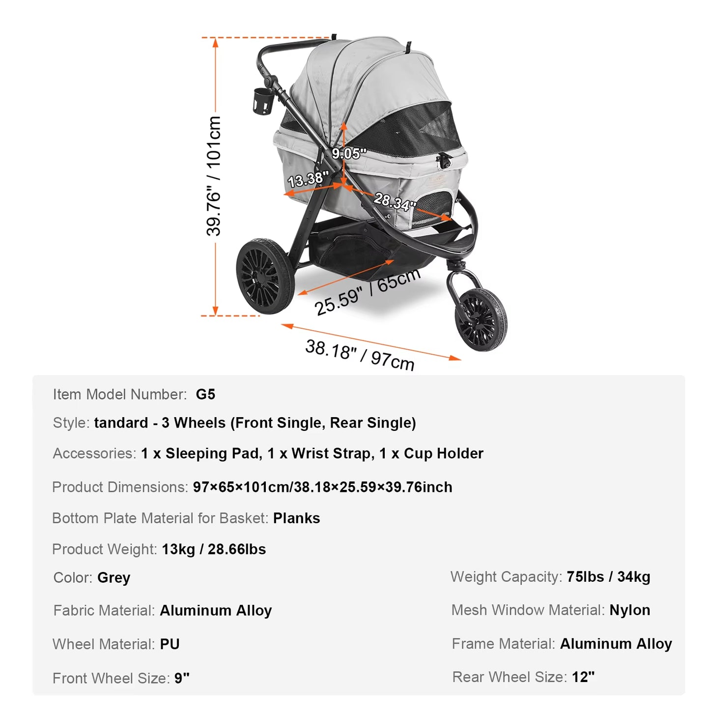 Pet Stroller Carrier Dog Cat Strollers Lightweight Travel Rotate with Brakes Pet Pad Cup Holder for Puppy Accessories