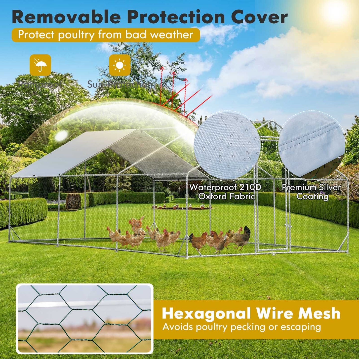 Large Spire-Shaped Chicken Coop with Sun-Protective Cover