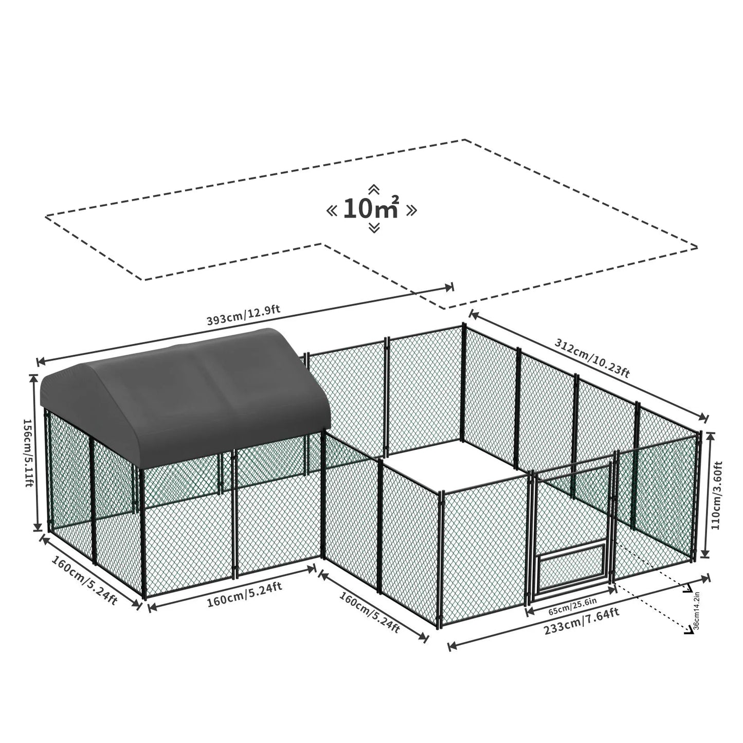 Chicken Coop 12.9X10.2X5.1Ft Chicken Run Pen for Yard with Cover Outdoor Metal Portable Chicken Tractor Cage Enclosure Crate