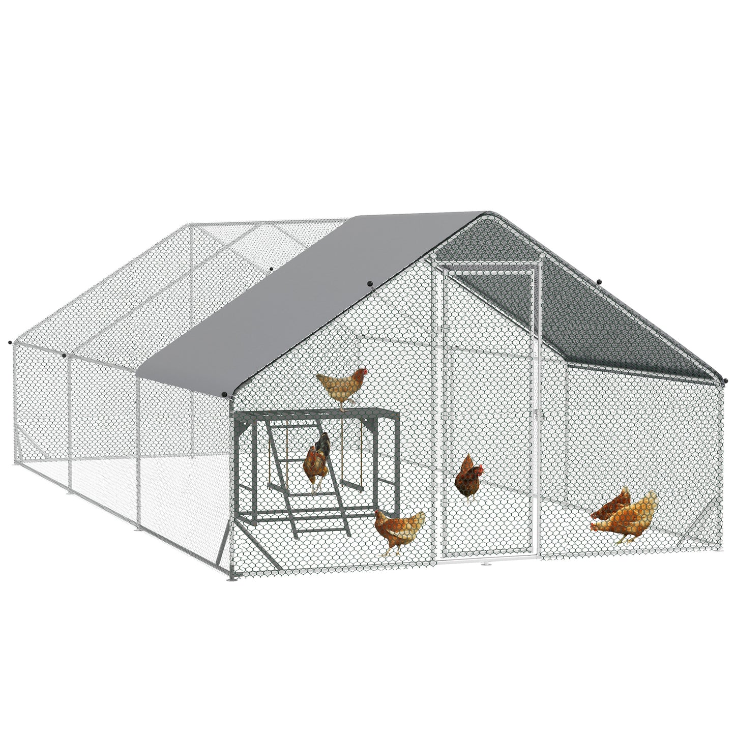 Walk in Chicken Run with Chicken Activity Shelf and Cover, 3 X 6 X 2M