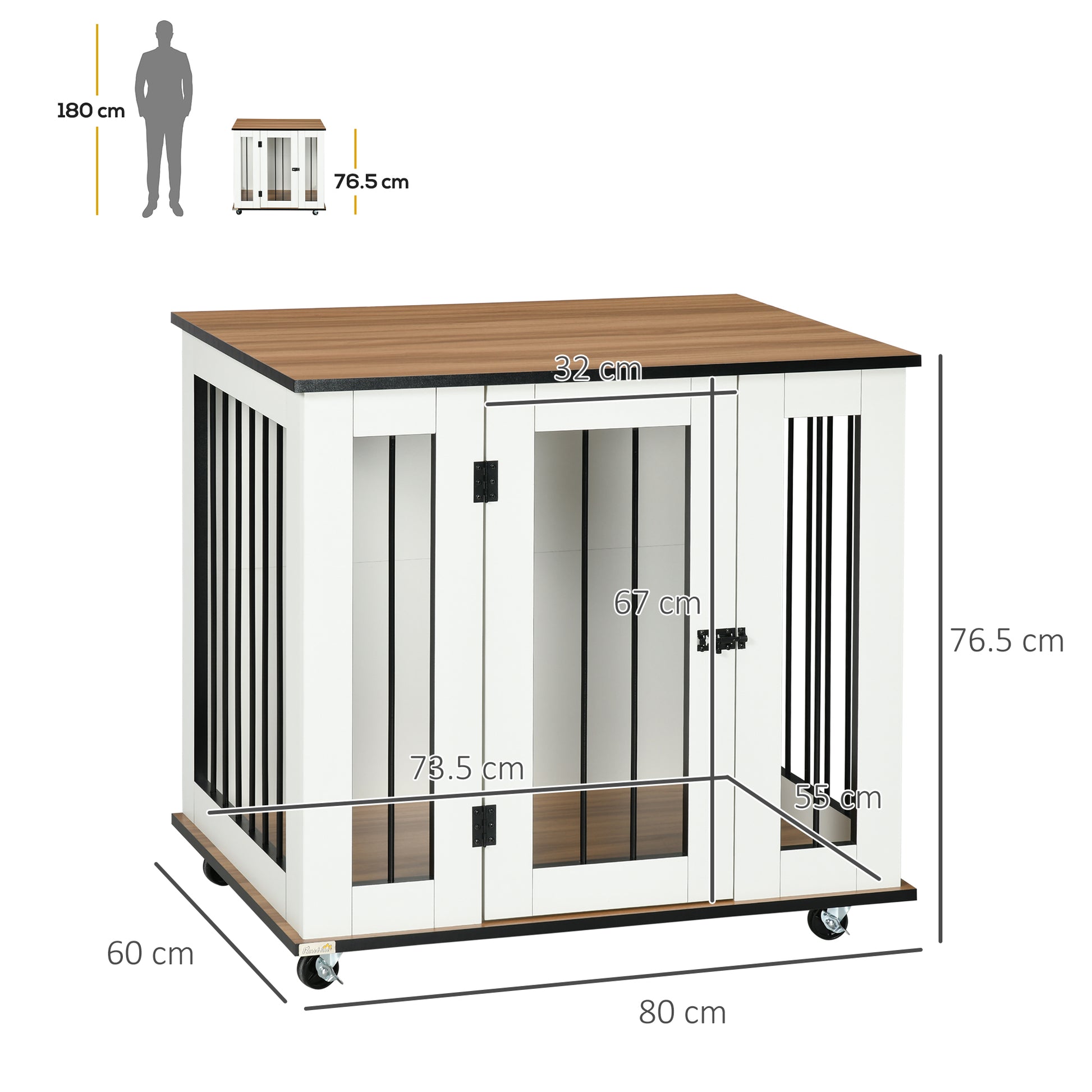 Dog Crate Furniture, Dog Cage End Table with Wheels, for Dogs