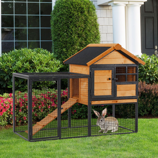 Pawhut Wood-Metal Rabbit Hutch Elevated Pet House Outdoor 122 X 63 X 92Cm