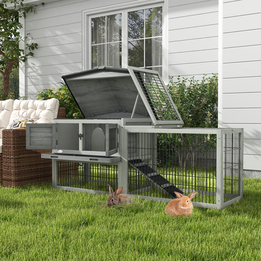 2 Level Wooden Rabbit Hutch Water Resistant Roof Pull Out Tray 150 X 52.5 X 68Cm