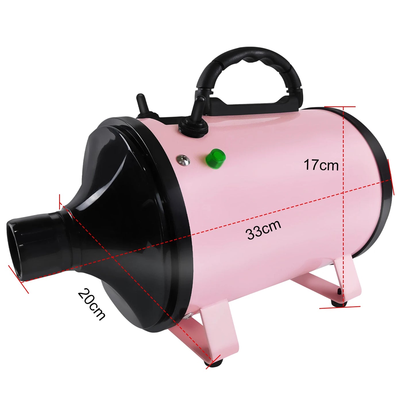 2000W-2800W Pet Hair Dryer, 35°C and 65 °C, Speed: 50M/S ~ 100M/S, Stepless Adjustable, 2.5M Extendable Hose, 3 Nozzles