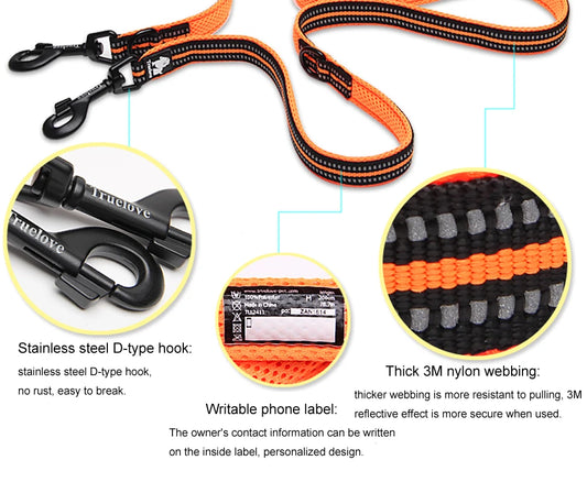 7 in 1 Multi-Purpose Adjustable Dog Lead Hand Free Pet Training Leash Reflective Dog Leash Walk 2 Dogs Harness TLL2411