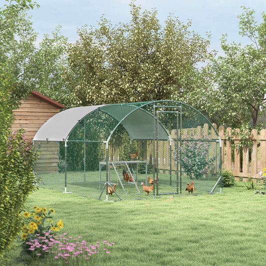 Pawhut Walk in Chicken Run with Chicken Activity Shelf and Cover, 2.8 X 3.8 X 2M