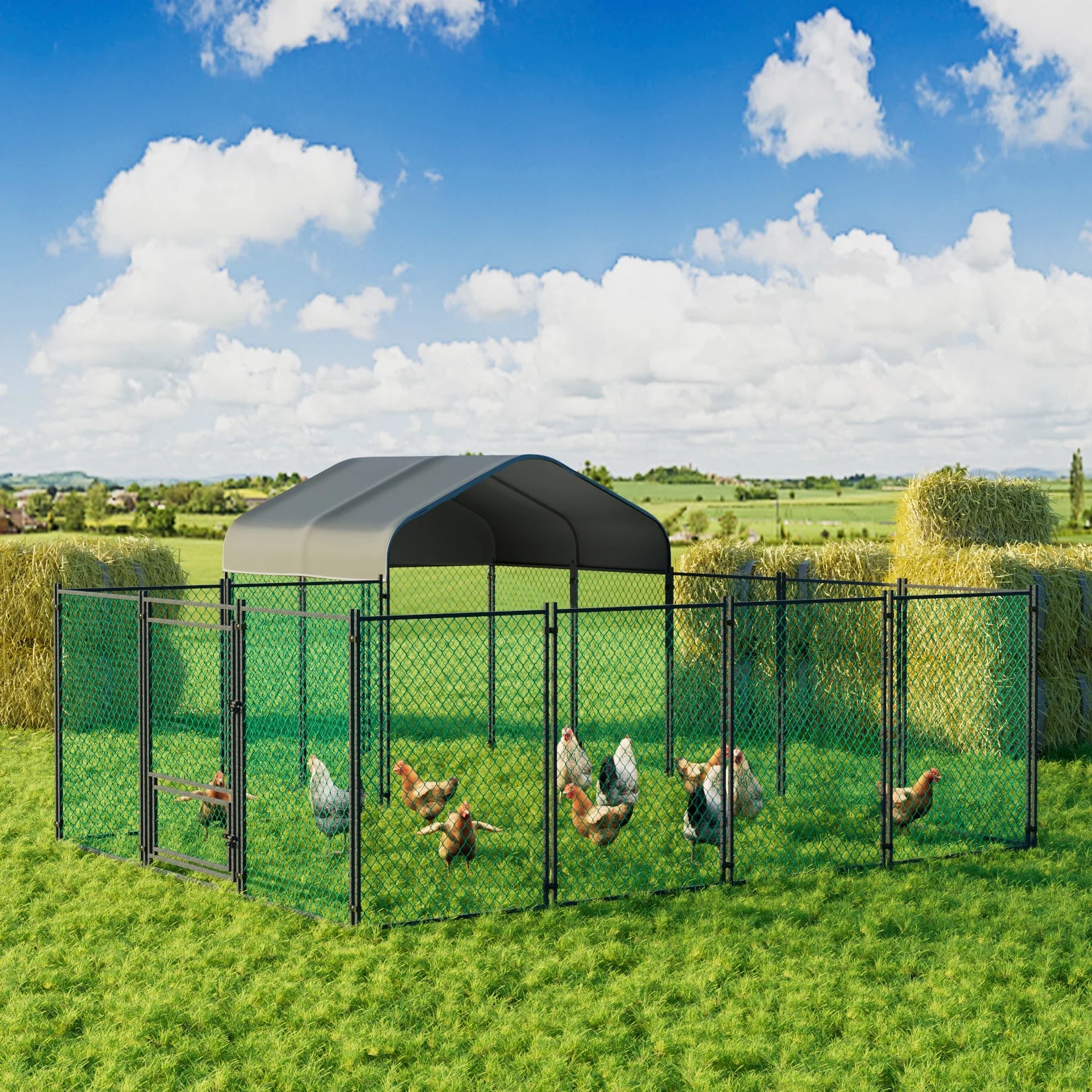 Chicken Coop 12.9X10.2X5.1Ft Chicken Run Pen for Yard with Cover Outdoor Metal Portable Chicken Tractor Cage Enclosure Crate
