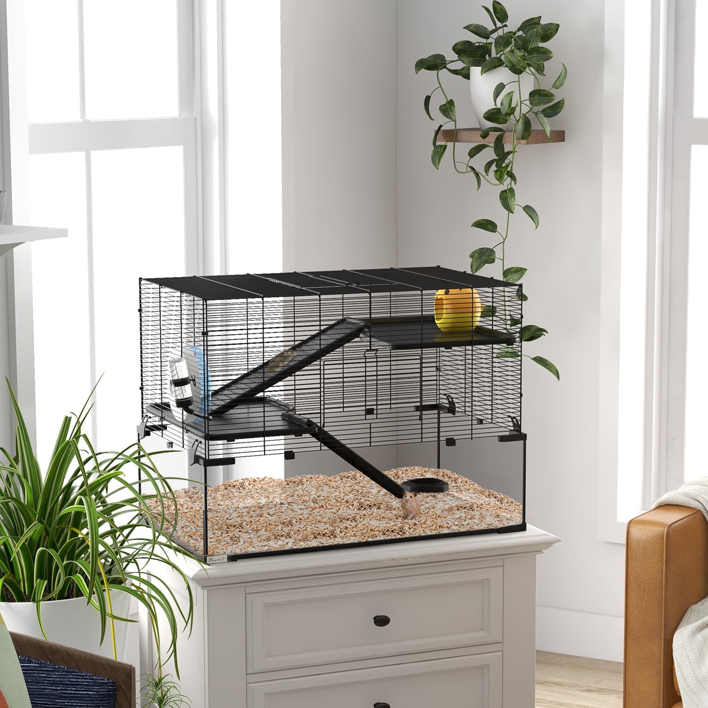 3 Tiers Hamster Cage, Gerbil Cage W/ Ramps, Exercise Wheel