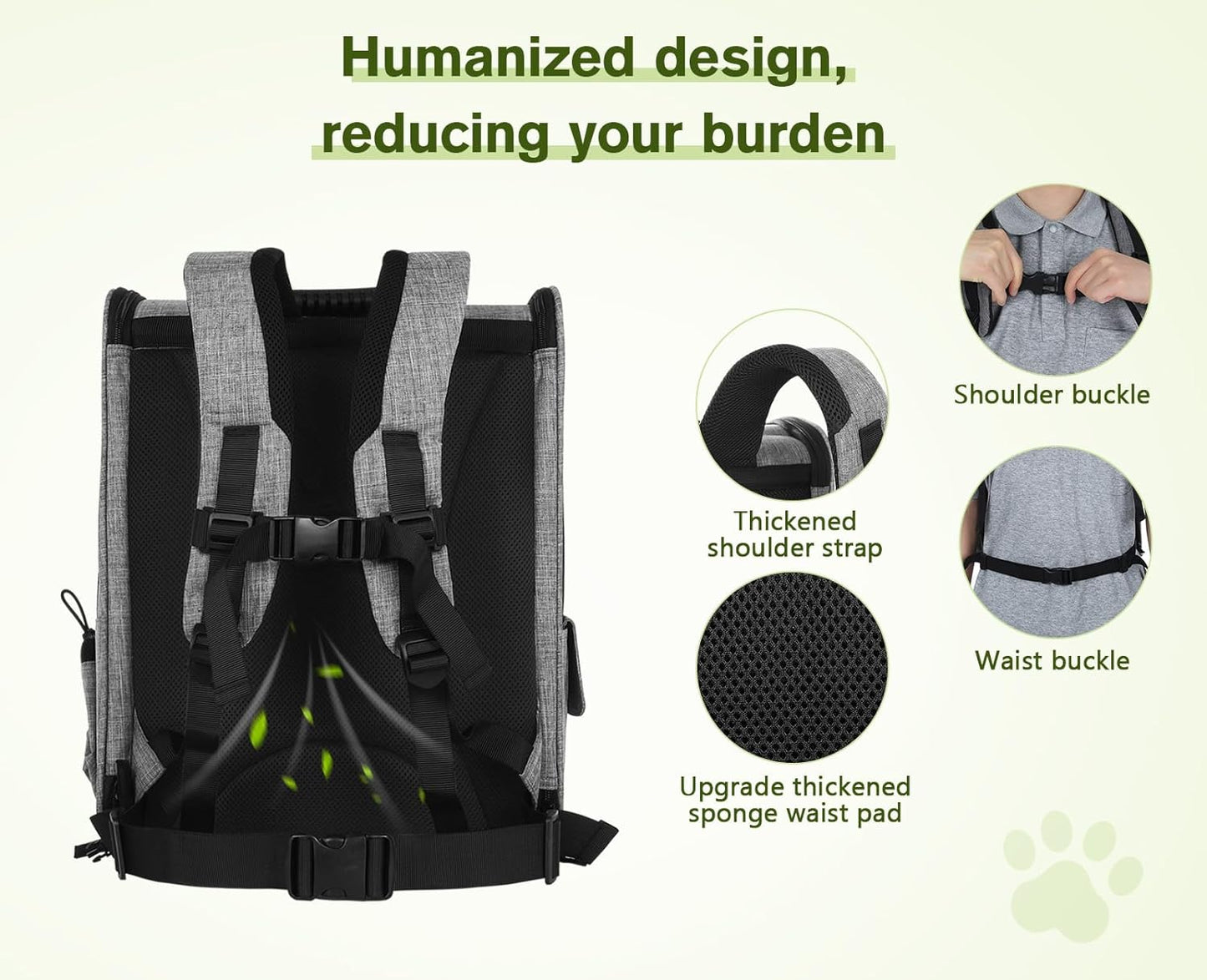 Cat Carrier Dog Backpack, Portable Breathable Rucksack with Front Opening-Mesh Window-Pockets, Airy Space Great for Carrying Puppy Dogs Cats up to 8KG
