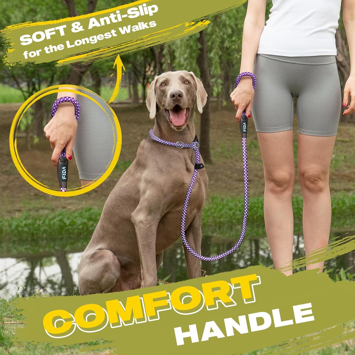 Slip Leads for Dogs - 4 FT X 1/2" Heavy Duty Comfortable Strong Rope Leash for Large, Medium Dogs - No Pull Pet Training Leash with Highly Reflective, Purple