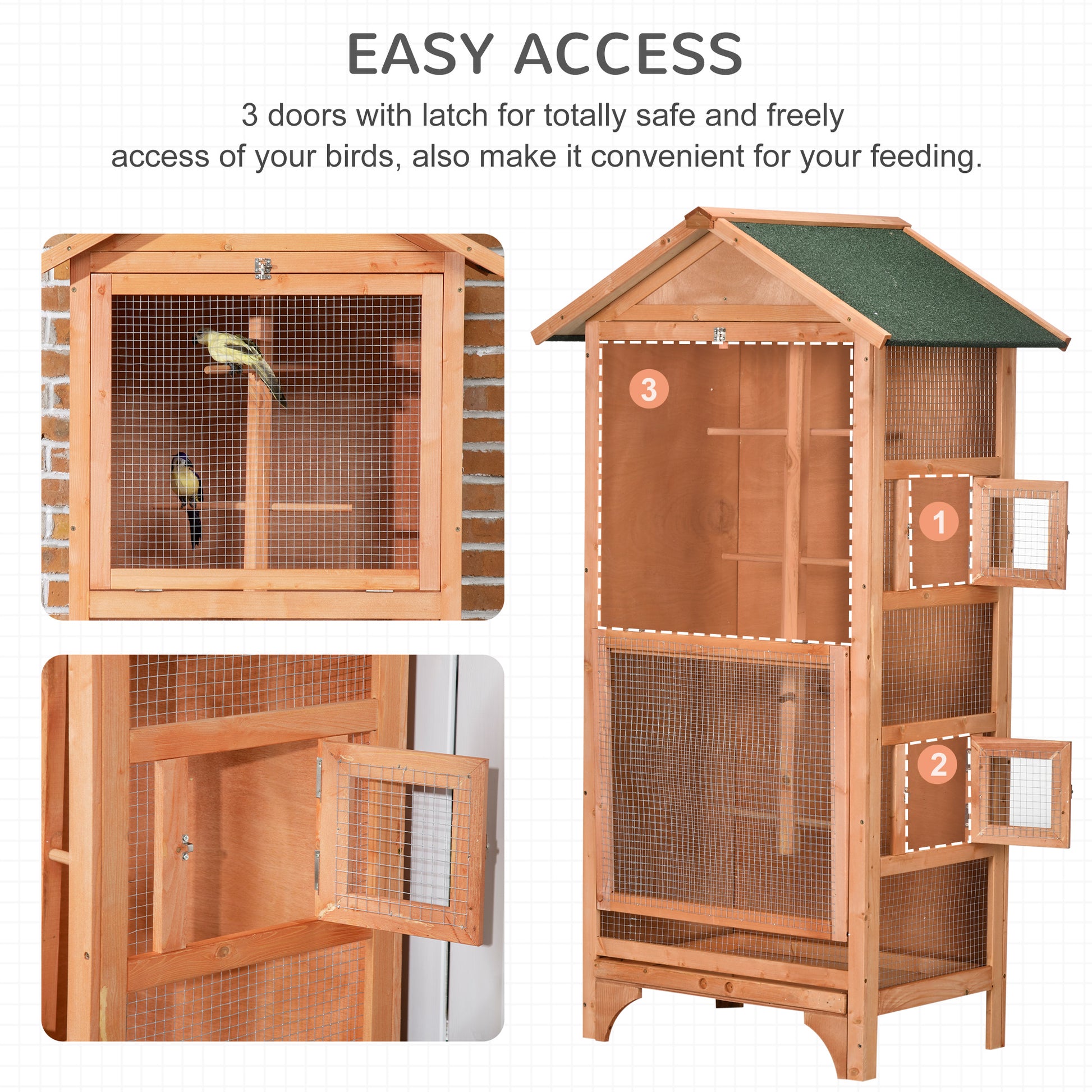 Wooden Bird Cage Aviary for Finch, Canary W/ Removable Tray, Asphalt Roof