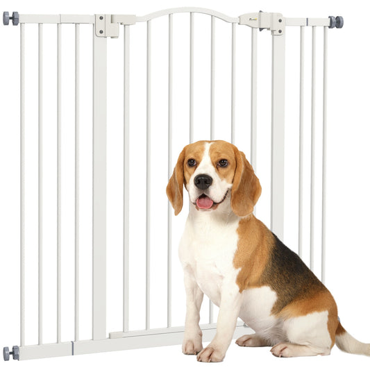 Pawhut 74-100Cm Adjustable Metal Pet Gate Safety Barrier W/Auto-Close Door White
