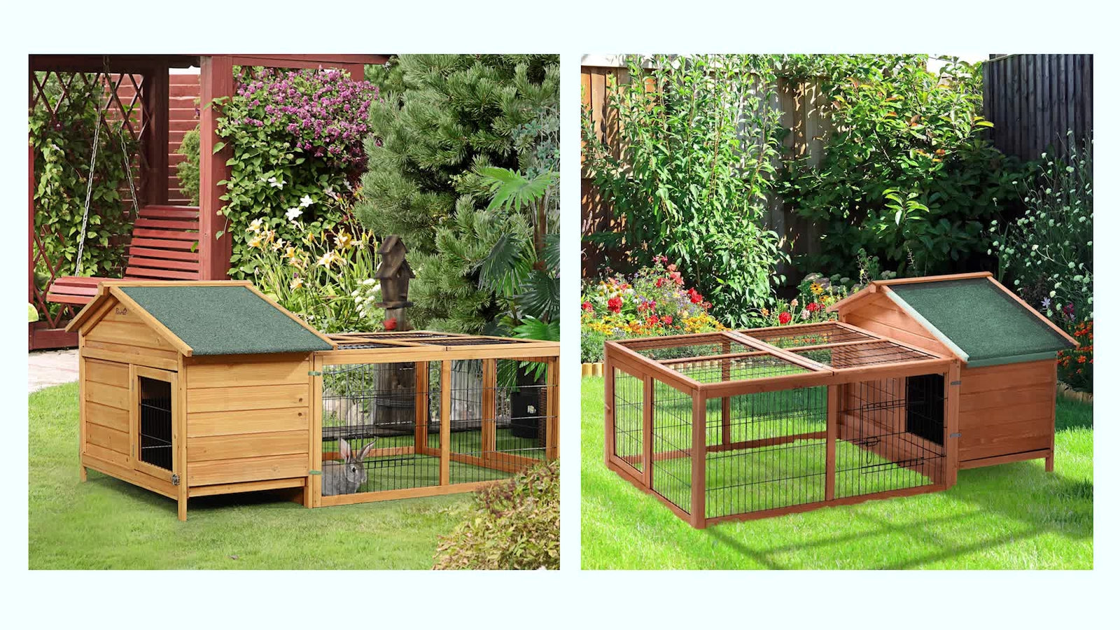 Pawhut Rabbit Hutch, Guinea Pig Hutch Outdoor Detachable Cage W/ Tray & Roof