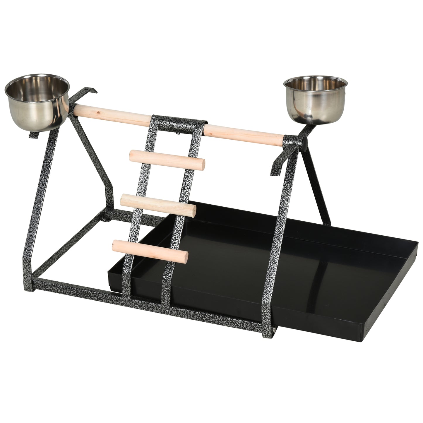 Bird Playstand with Wooden Perch Ladder Feeding Cups for Macaw Parrot Conure