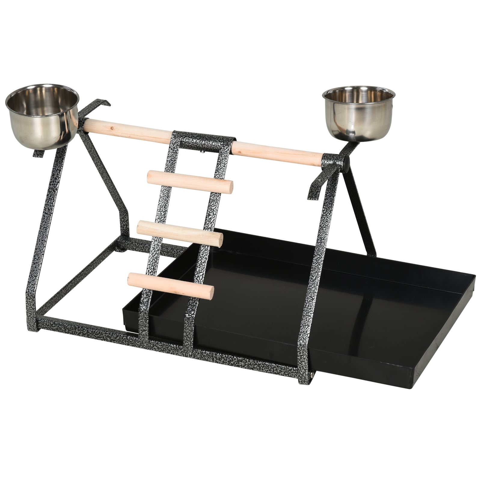Bird Playstand with Wooden Perch Ladder Feeding Cups for Macaw Parrot Conure