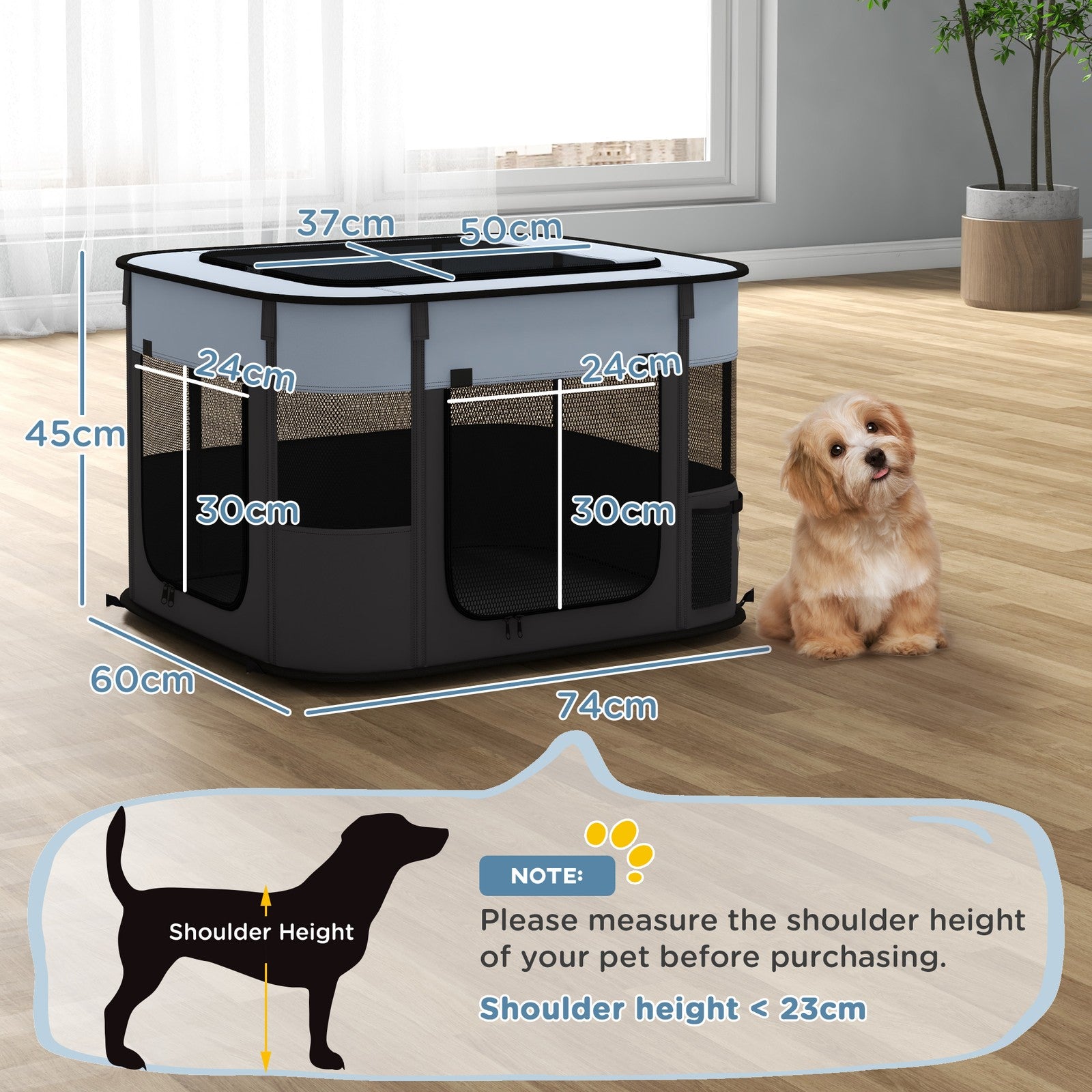 Pawhut Portable Dog Pen for Puppies, Rabbits, Kittens, Guinea Pigs - Grey