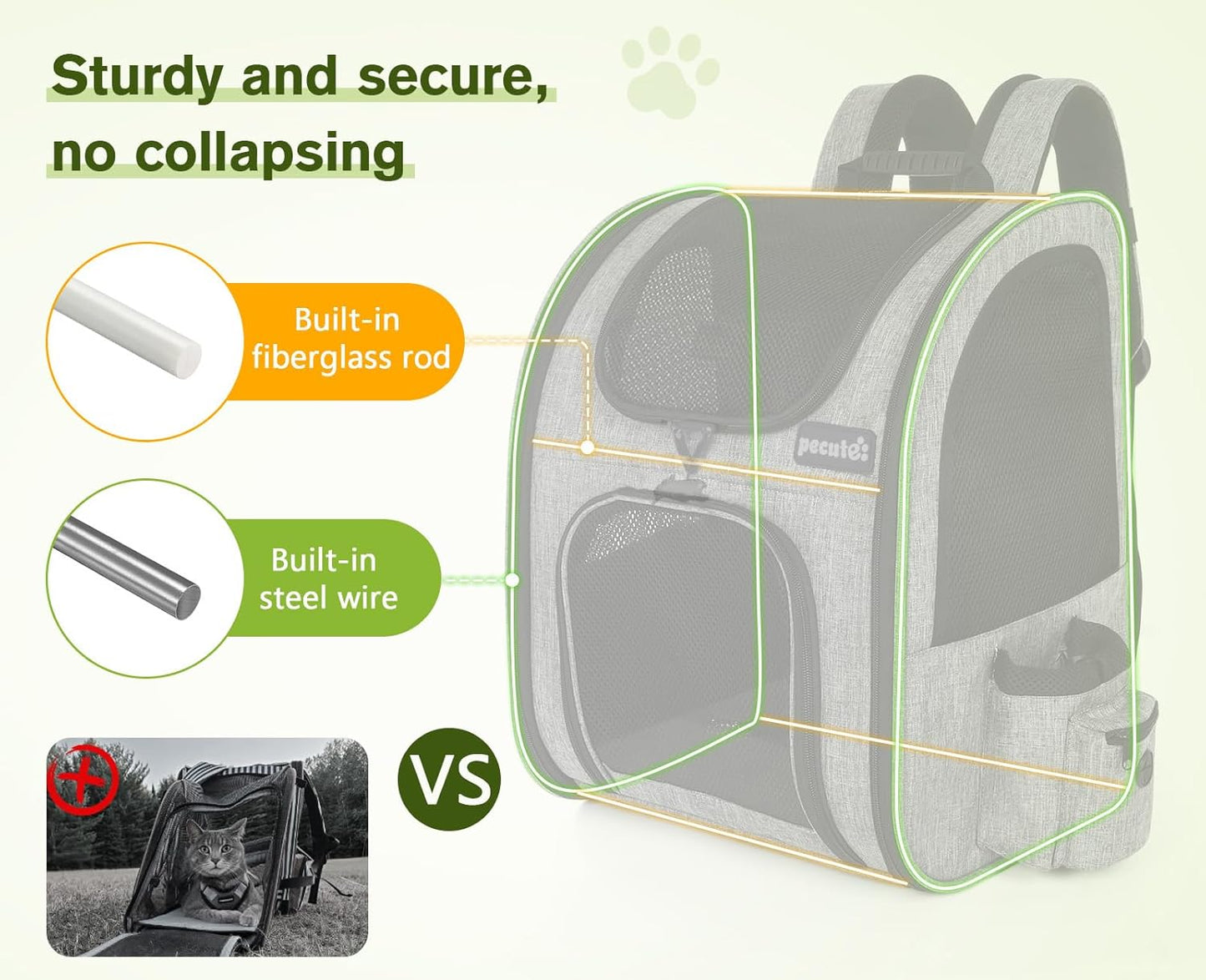 Cat Carrier Dog Backpack, Portable Breathable Rucksack with Front Opening-Mesh Window-Pockets, Airy Space Great for Carrying Puppy Dogs Cats up to 8KG