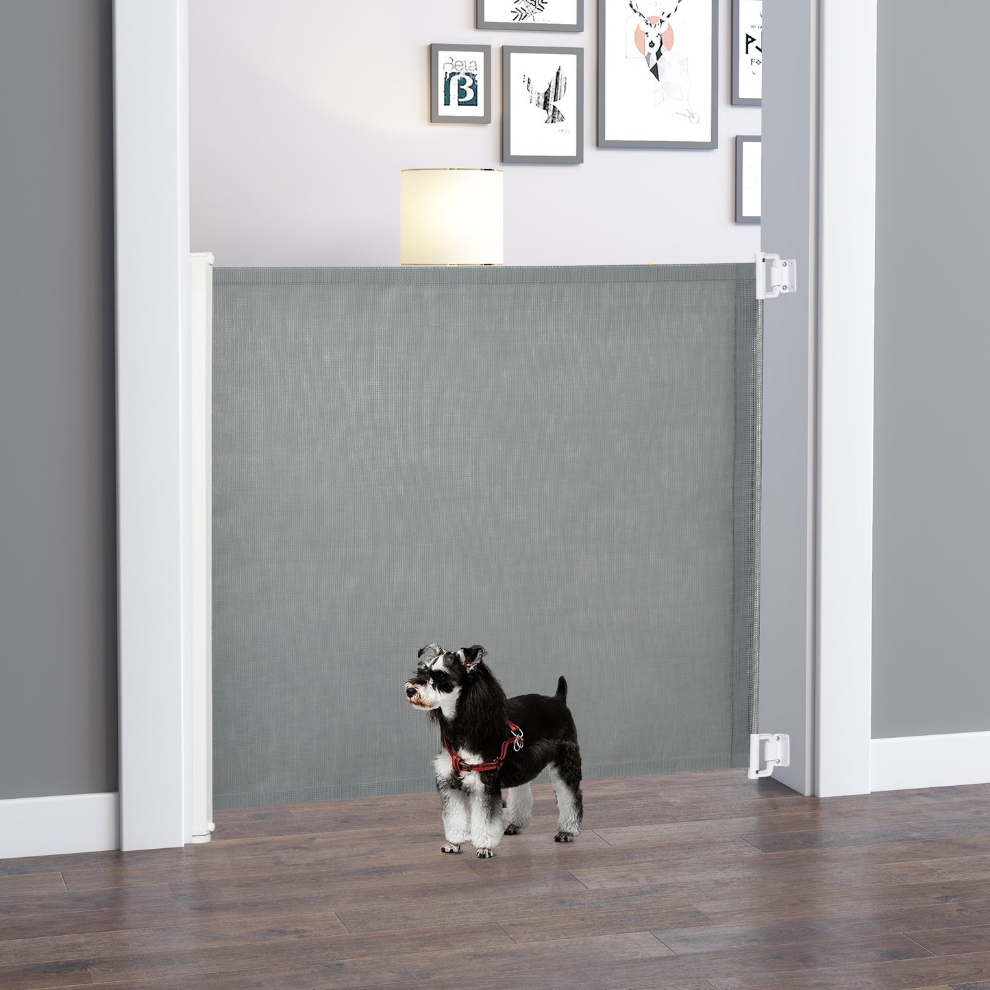 Pet Safety Gate, Retractable Dog Barrier, Folding Home Doorway Stair Guard