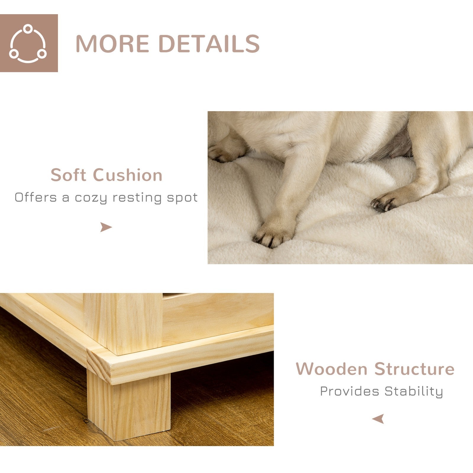 Wooden Dog Crate Furniture W/ Double Doors, Soft Cushion, for Medium Dogs