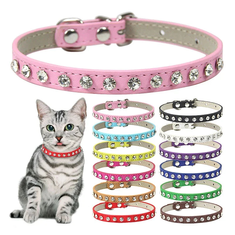 Luxury Rhinestone Rivets Cat Collar Leather Small Dog Collars Puppy Neck Strap for Kitten Accessories Wholesale / Dropshipping