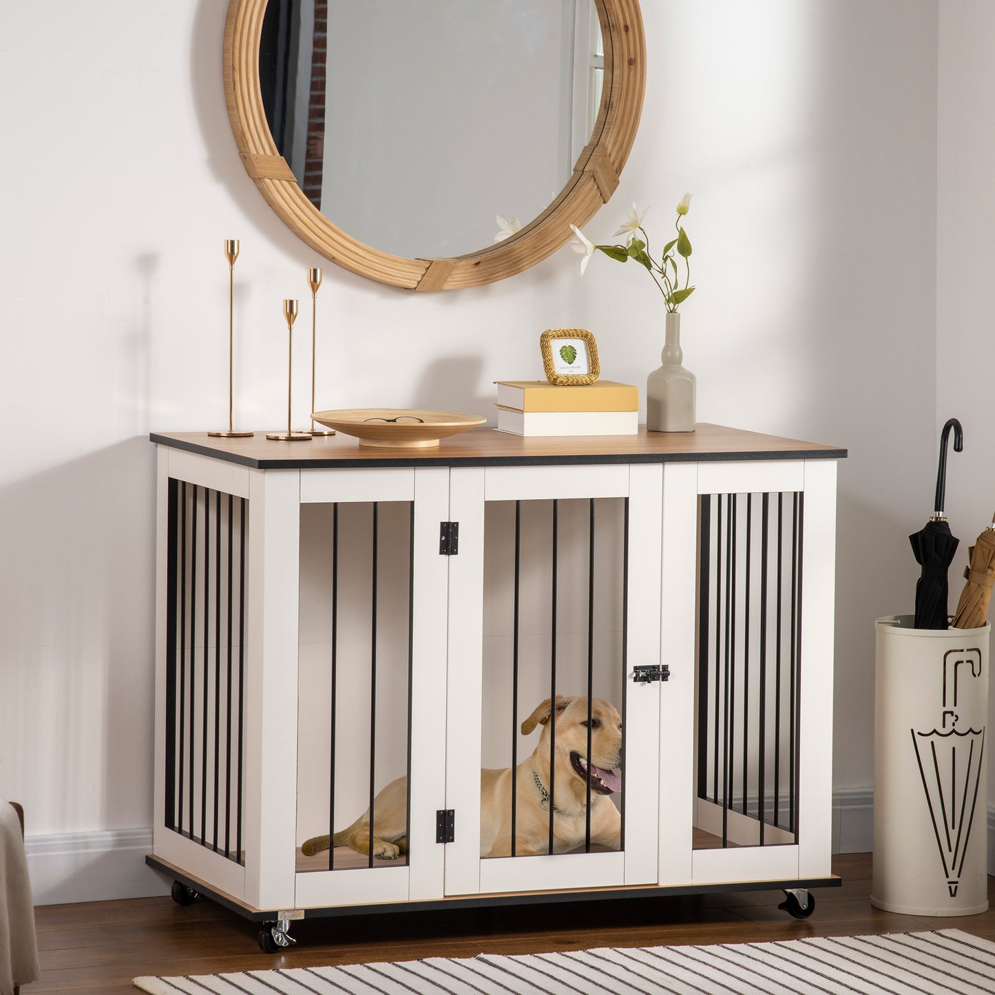 Dog Crate Furniture, Dog Cage End Table with Wheels, for Dogs