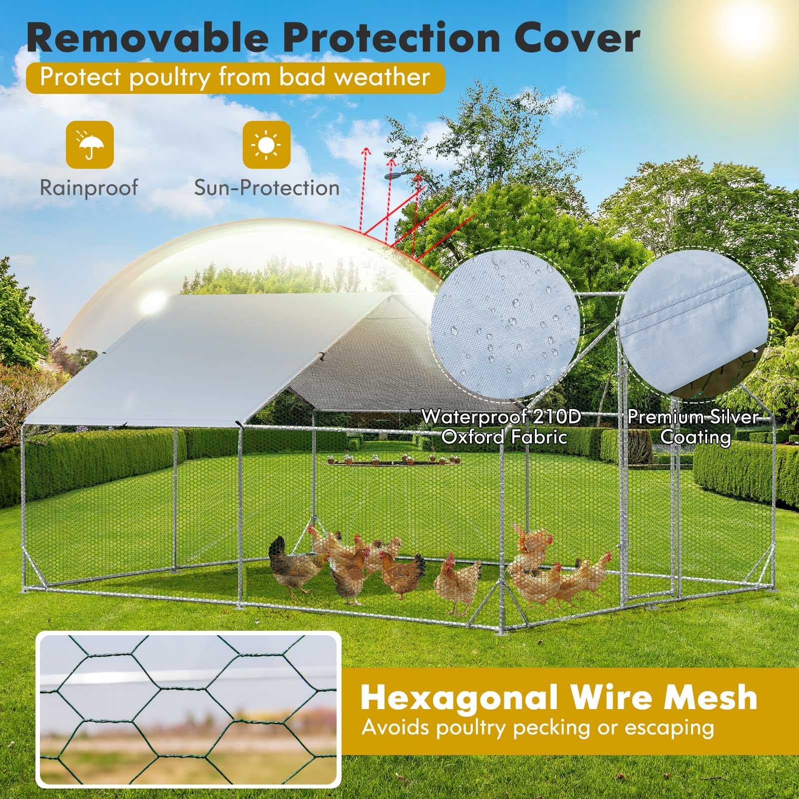 Large Spire-Shaped Chicken Coop with Sun-Protective Cover