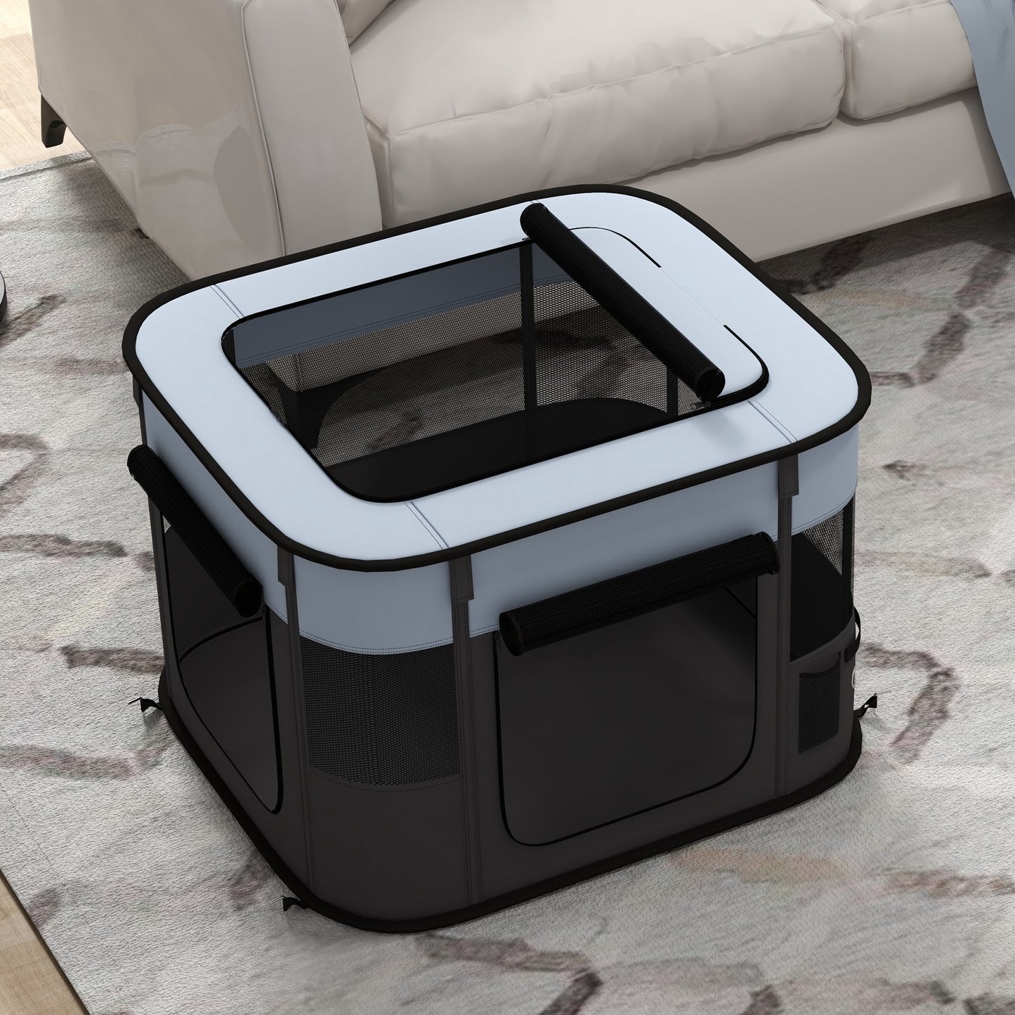 Pawhut Portable Dog Pen for Puppies, Rabbits, Kittens, Guinea Pigs - Grey