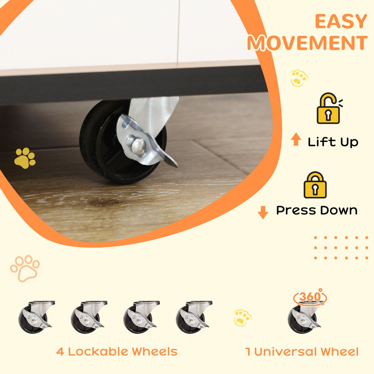 Dog Crate Furniture, Dog Cage End Table with Wheels, for Dogs