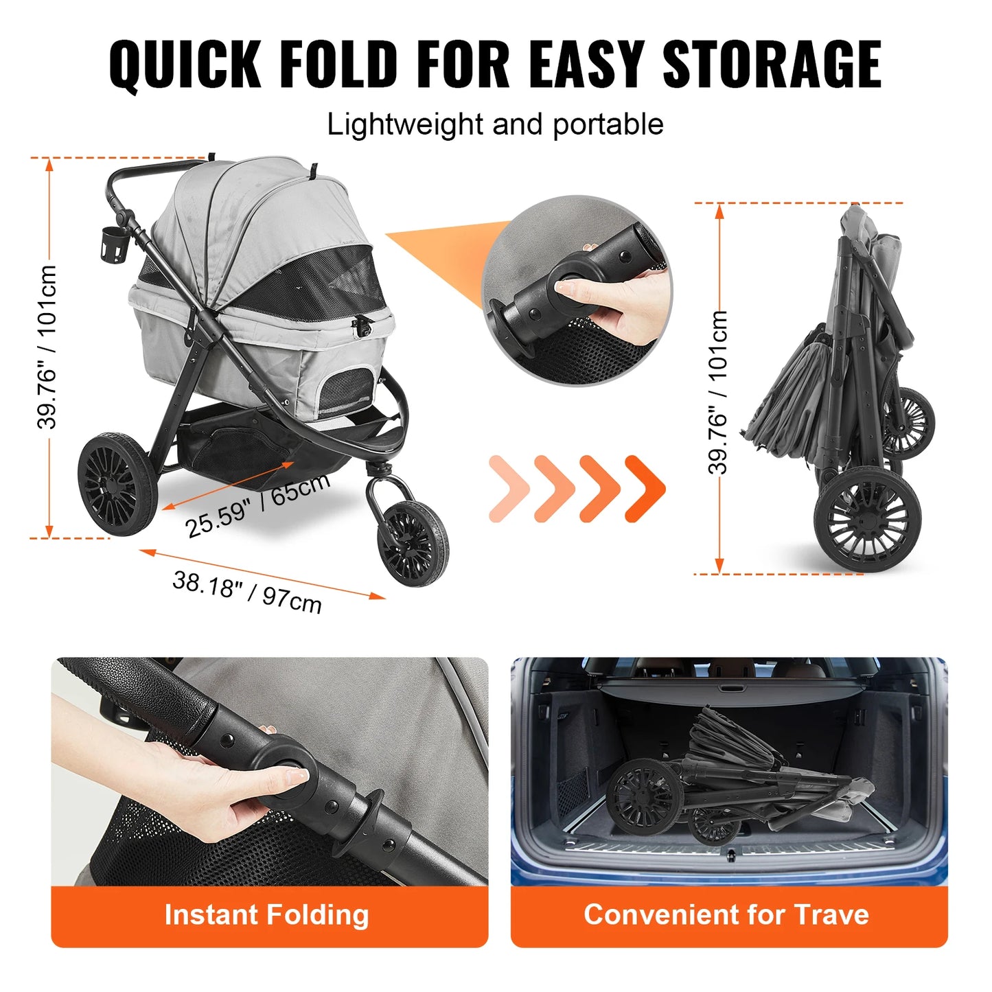Pet Stroller Carrier Dog Cat Strollers Lightweight Travel Rotate with Brakes Pet Pad Cup Holder for Puppy Accessories