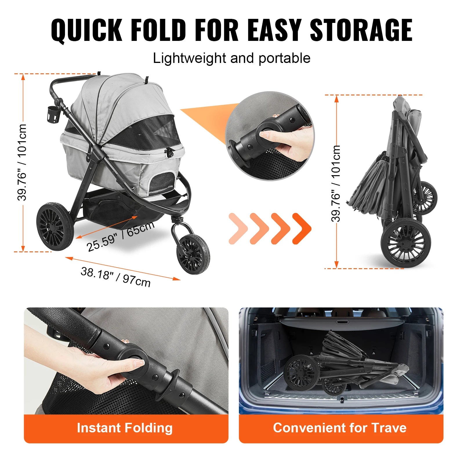 Pet Stroller Carrier Dog Cat Strollers Lightweight Travel Rotate with Brakes Pet Pad Cup Holder for Puppy Accessories