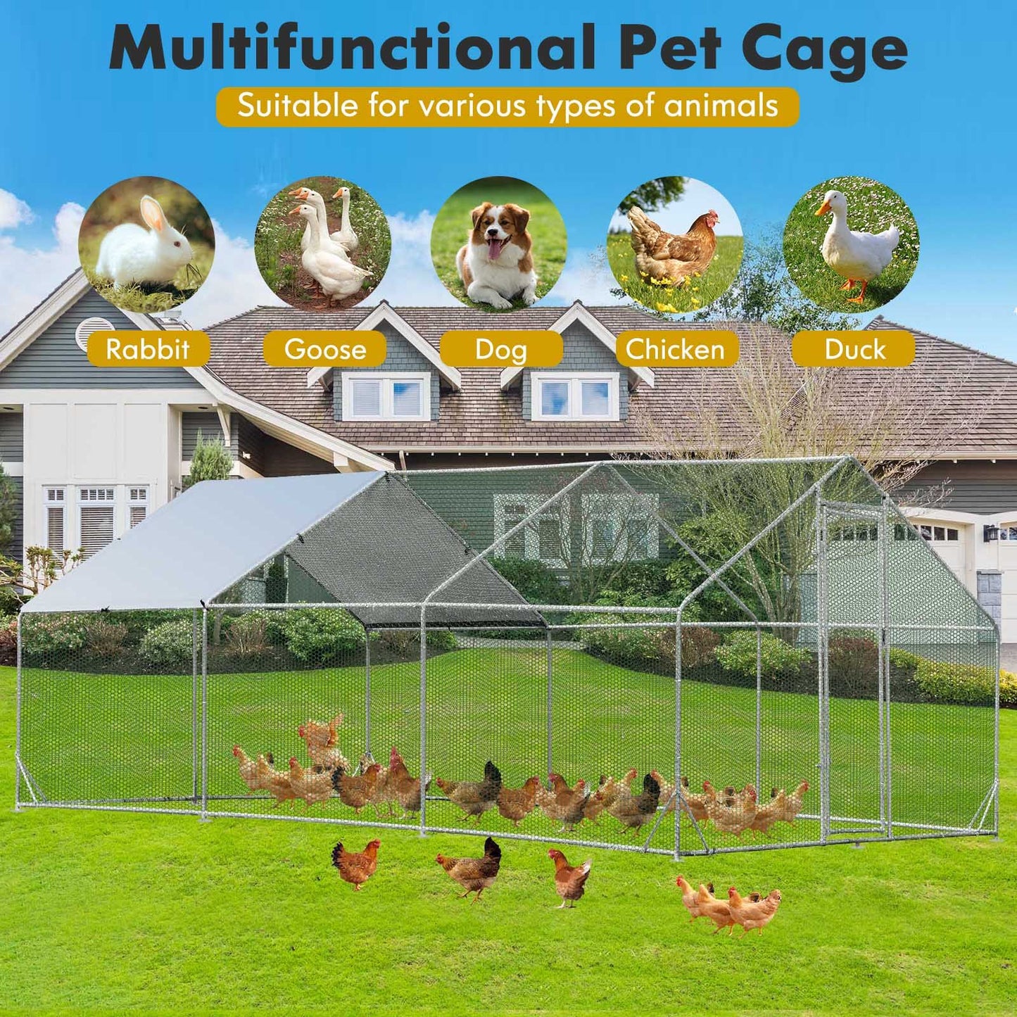 Large Spire-Shaped Chicken Coop with Sun-Protective Cover